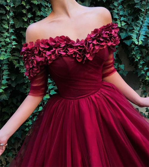 burgundy off the shoulder dress